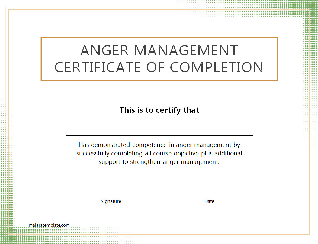 Anger Management Completion Certificate Template