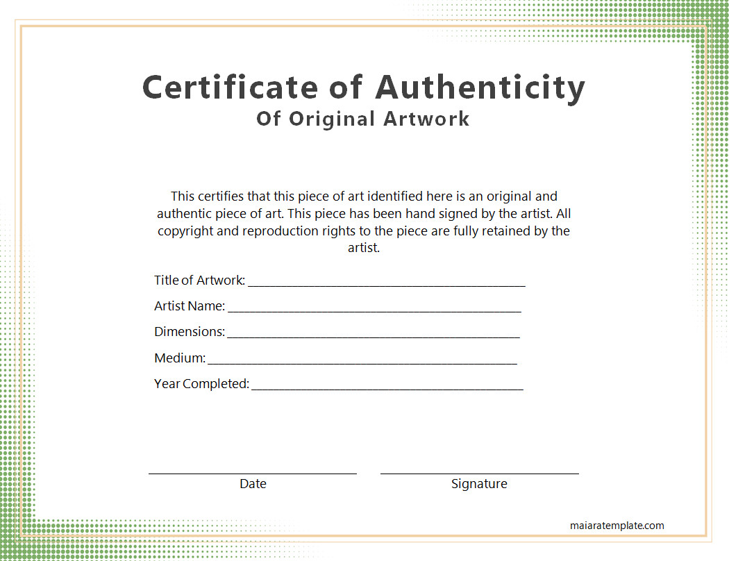 Free Printable Authenticity Certificate Template