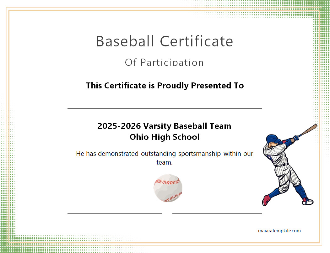 Free Printable Baseball Certificate Template