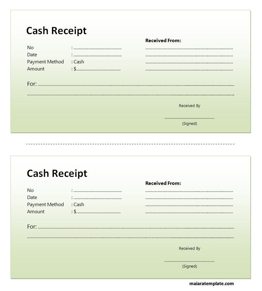 Cash Receipt Template with Sections for Date, Amount, and Payment Details