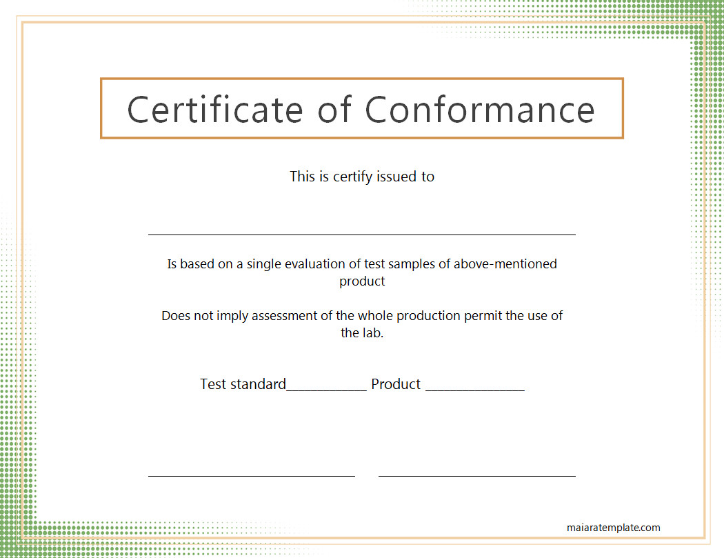 Printable Certificate of Conformance Template