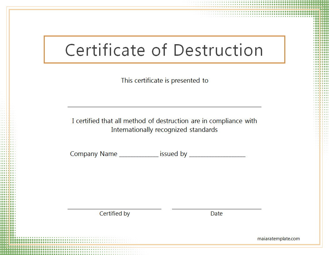 Free Printable Certificate of Destruction Template