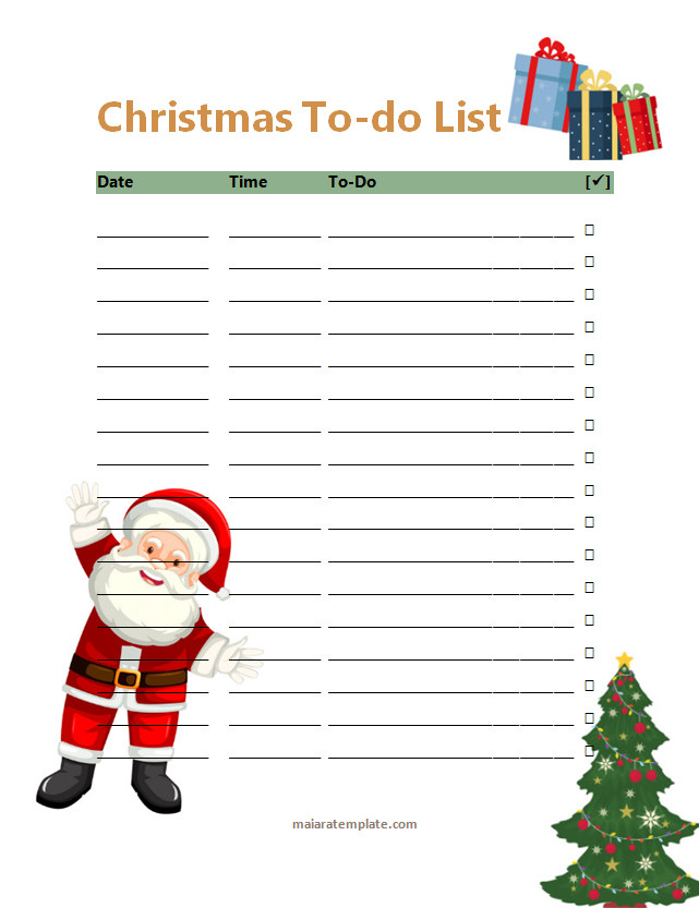 Christmas To-Do List Template with sections for holiday tasks, gift ideas, and event planning.