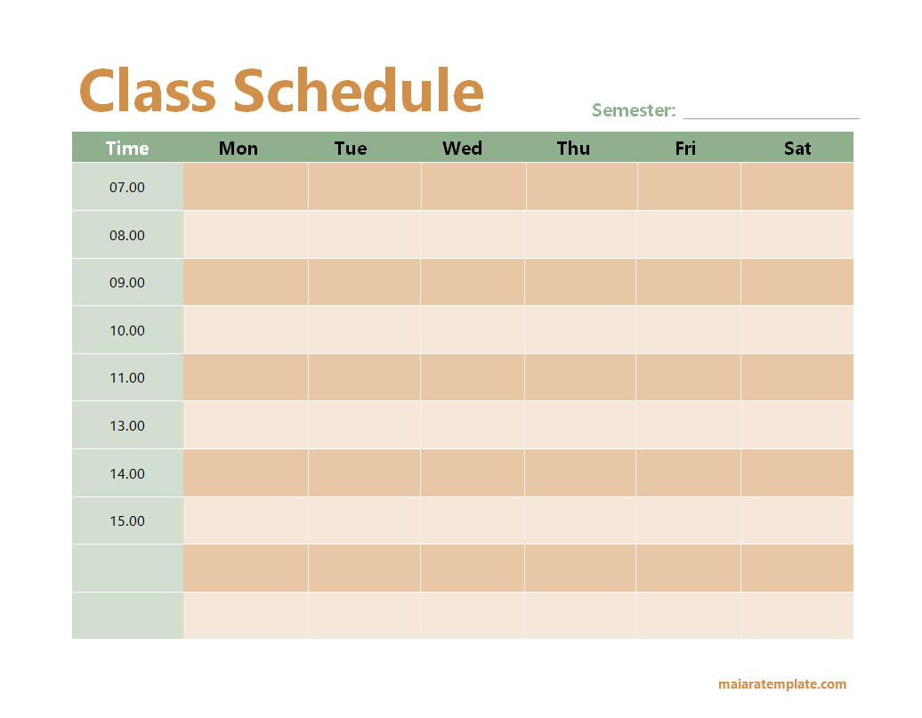 Class Schedule Template Layout Showing Structured View of Weekly Classes, Subjects, and Timetable Details