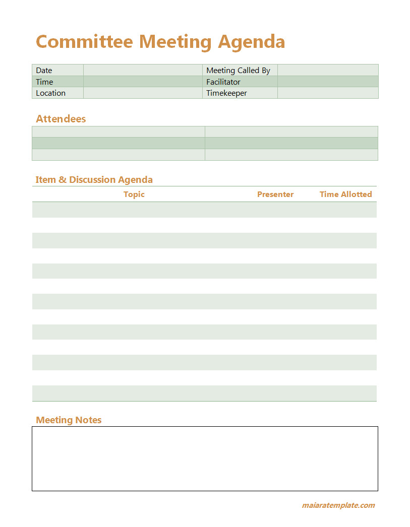 Sample Committee Meeting Agenda Template