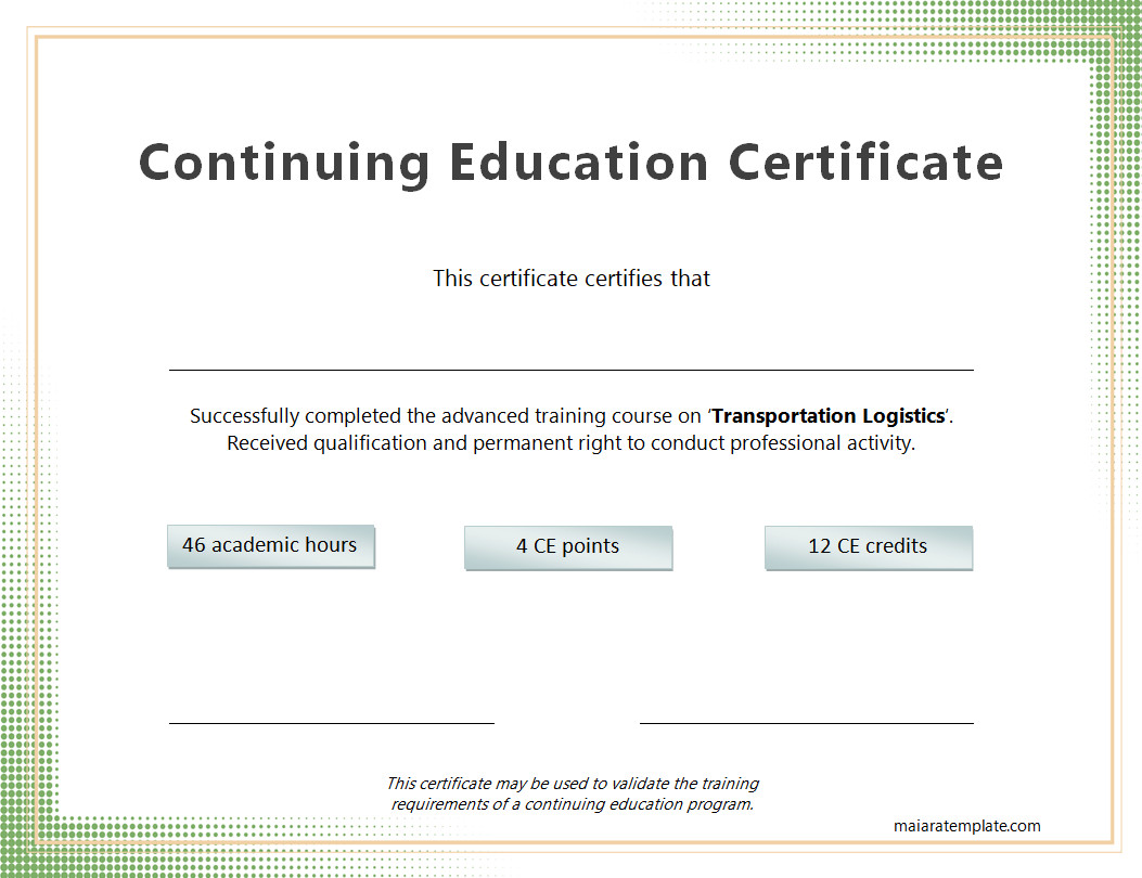 Printable Continuing Education Certificate Template