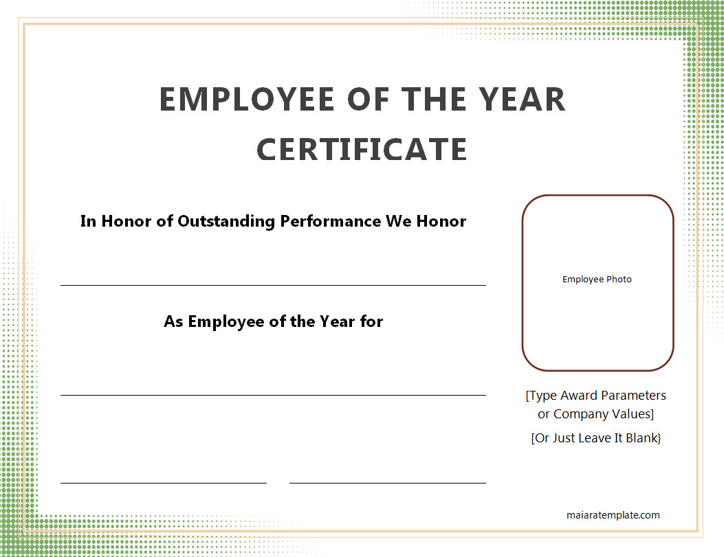 Printable Employee of the Year Certificate Template