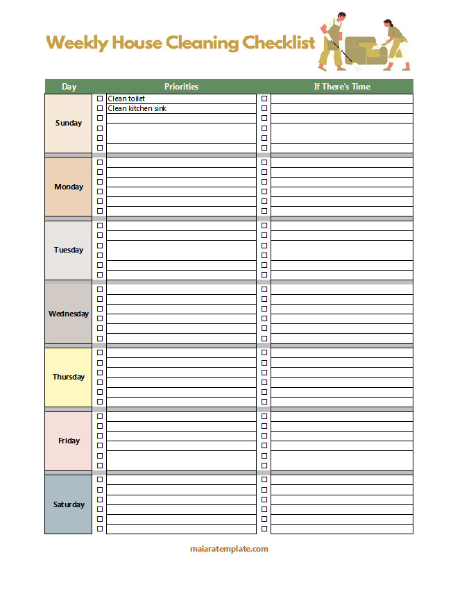 Comprehensive house cleaning checklist template for ensuring thorough home cleaning routines.