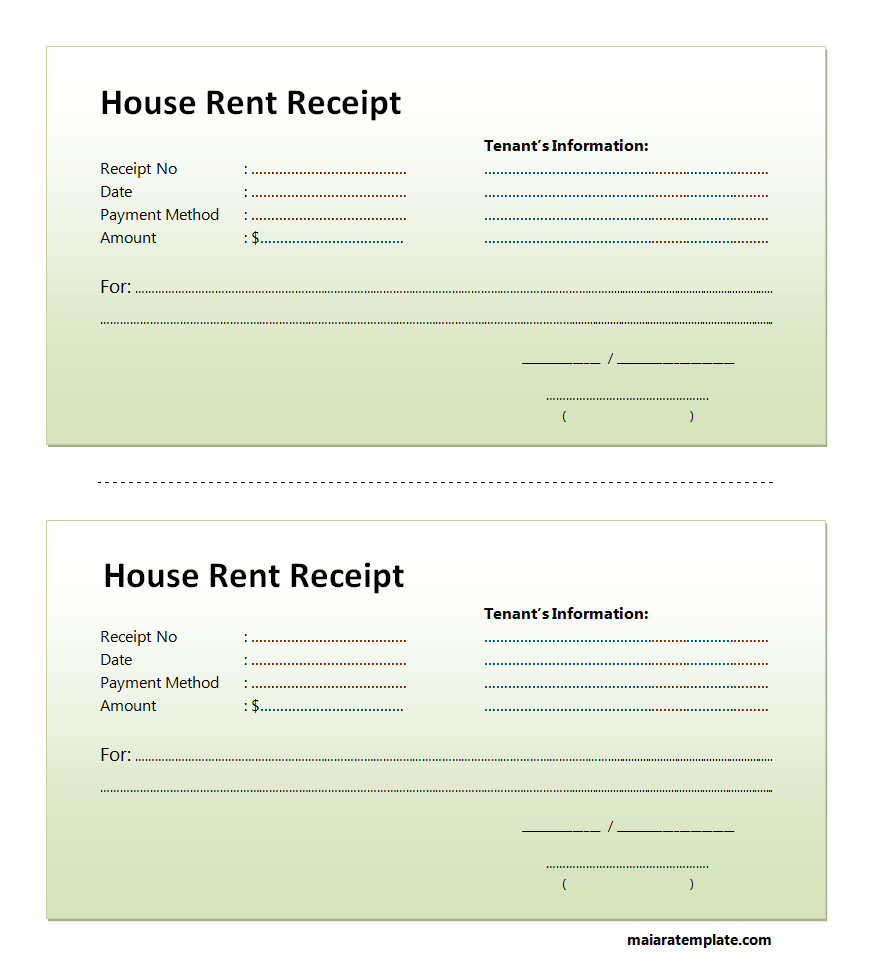 House Rent Receipt Template with Sections for Tenant Name, Rent Amount, and Payment Date