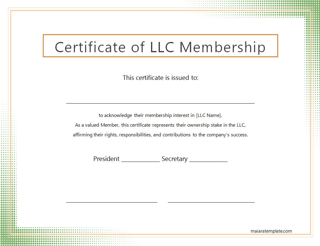 LLC Membership Certificate Template