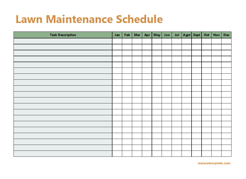 Editable Lawn Maintenance Schedule Template with Spaces for Task Descriptions