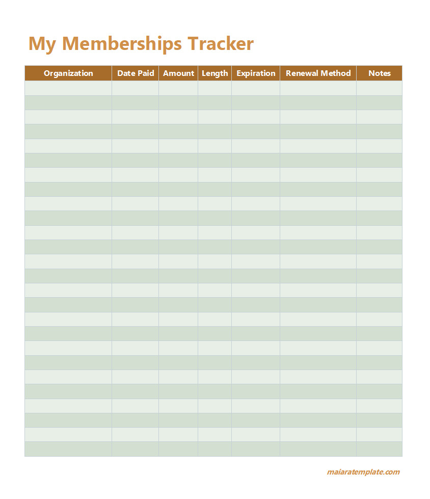 Printable membership database template with sections for recording member ID, join date, and renewal status for easy management.