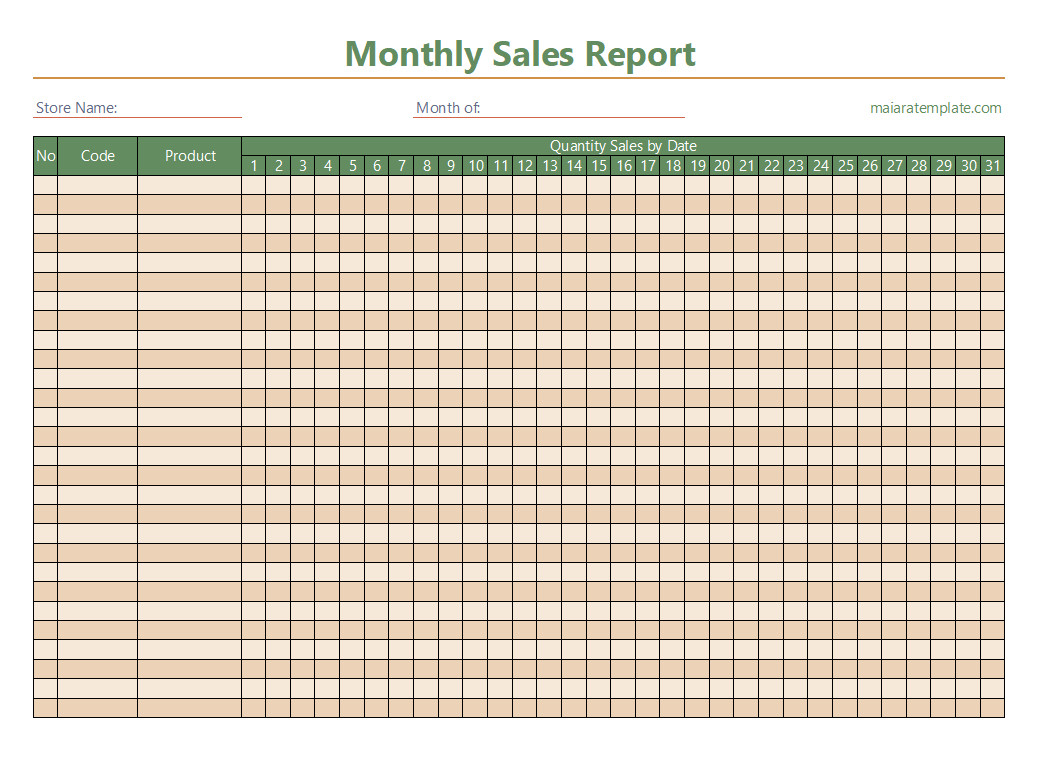 Printable monthly sales report template designed for tracking sales progress