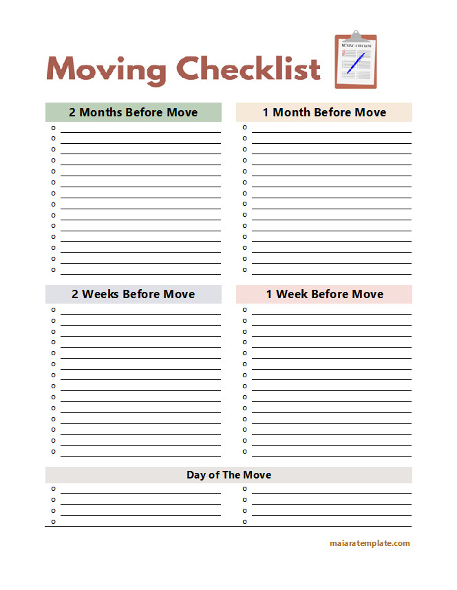 Printable moving checklist template for organizing and planning a smooth relocation.