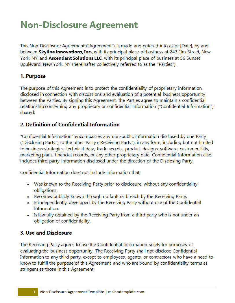 Printable Non-Disclosure Agreement Template