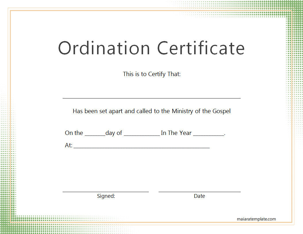 Free Printable Ordination Certificate Template