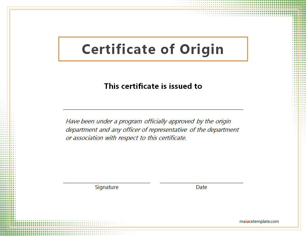 Origin Certificate Template