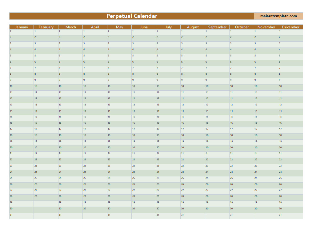 Perpetual calendar template featuring a timeless design with monthly sections, allowing users to track important dates year after year.