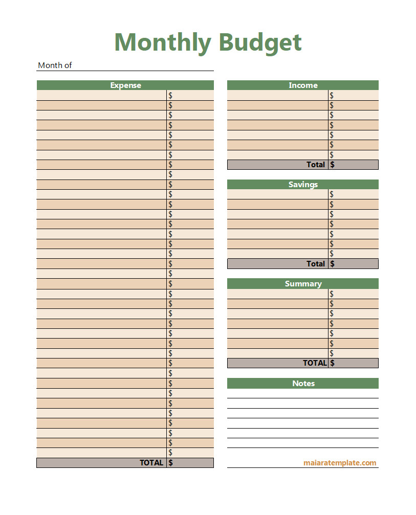 Free Printable Personal Monthly Budget Template