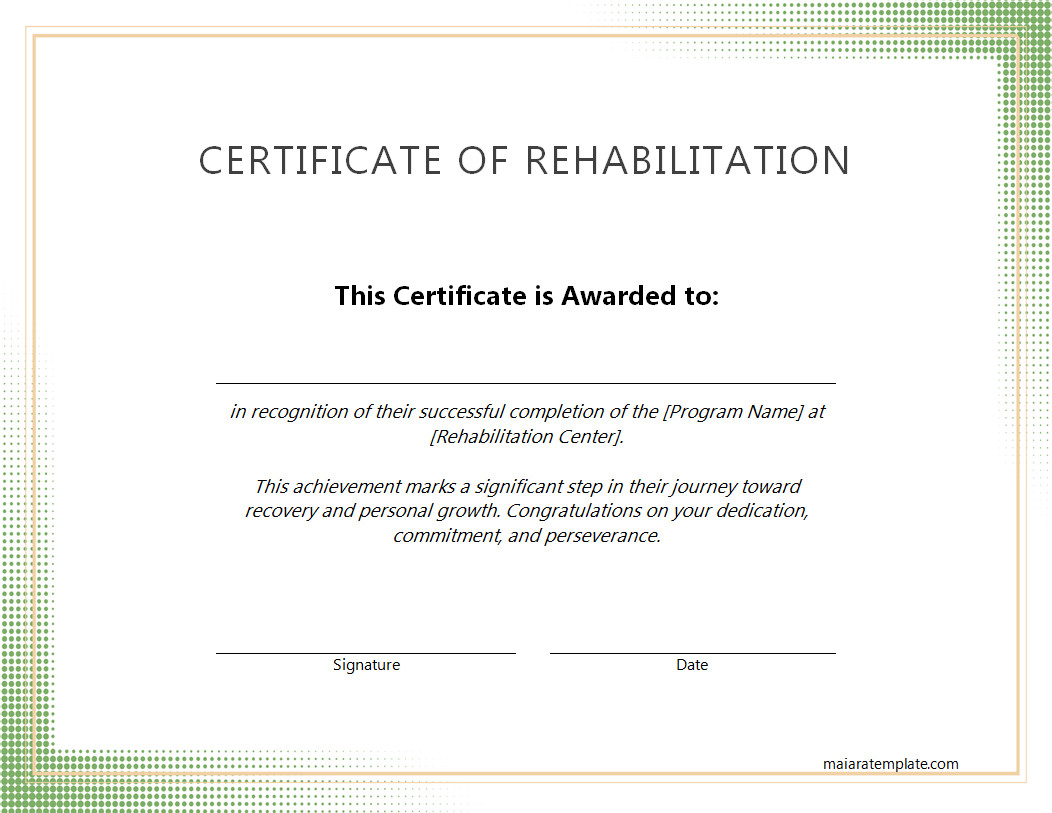 Printable Rehab Completion Certificate Template