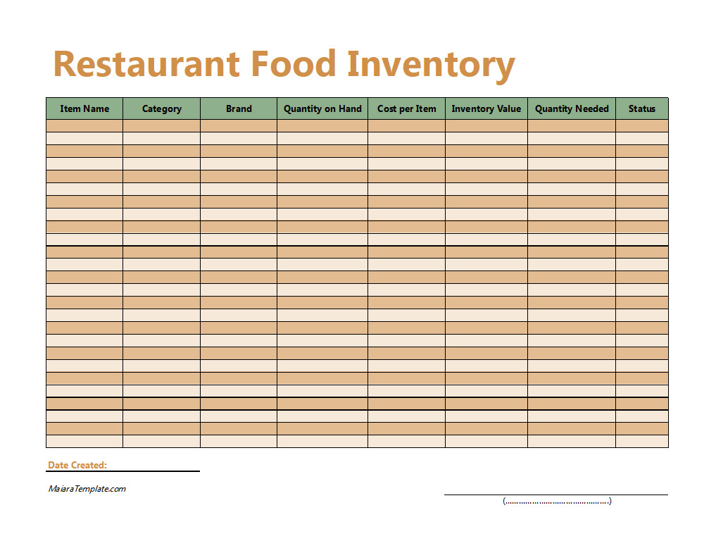 Restaurant Food Inventory Template Layout Showing Organized Spaces for Managing Food Stock and Ordering Needs