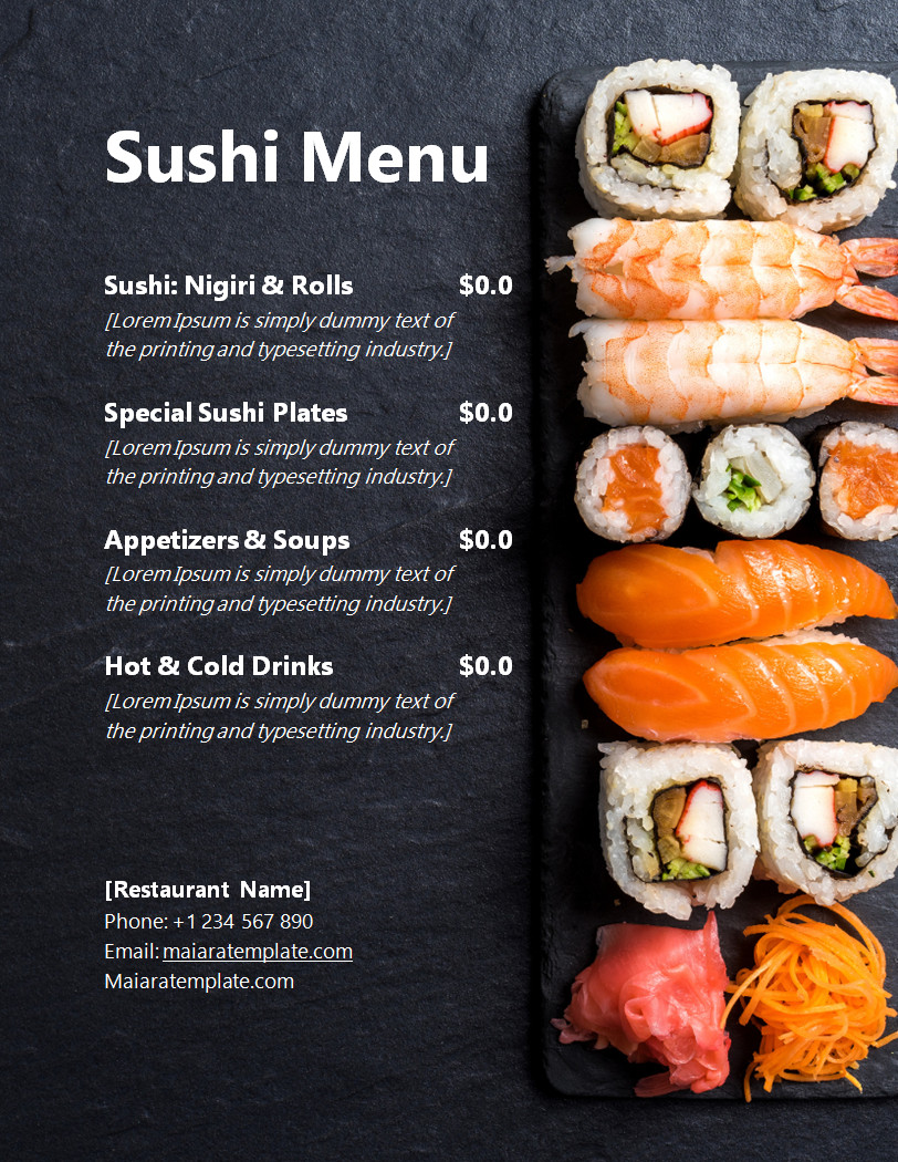 Minimalist sushi menu template