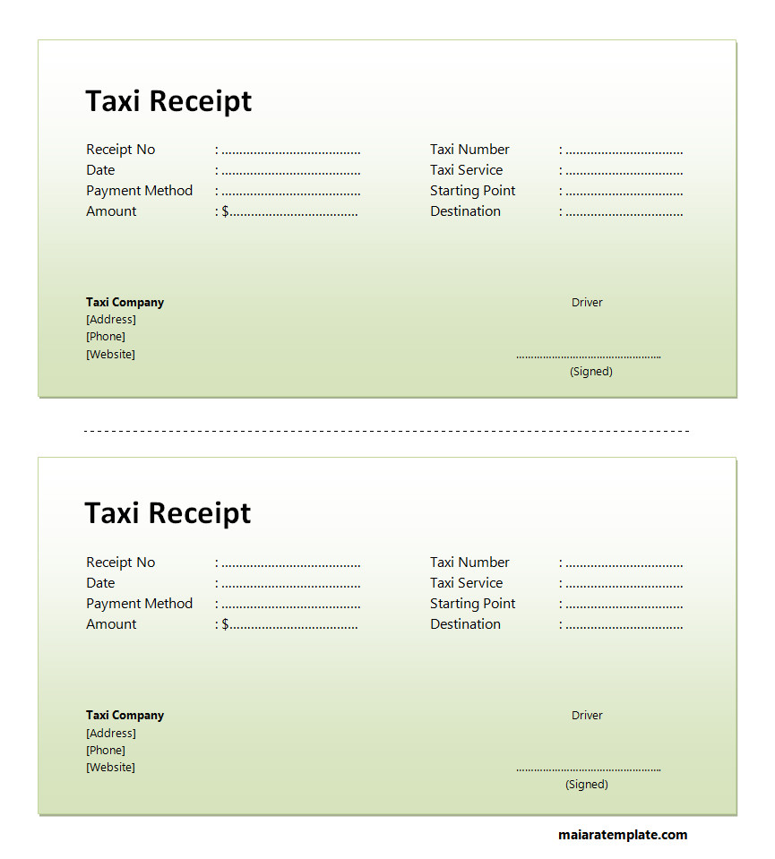 Taxi Receipt Template with Sections for Trip Details, Fare Amount, and Driver Information