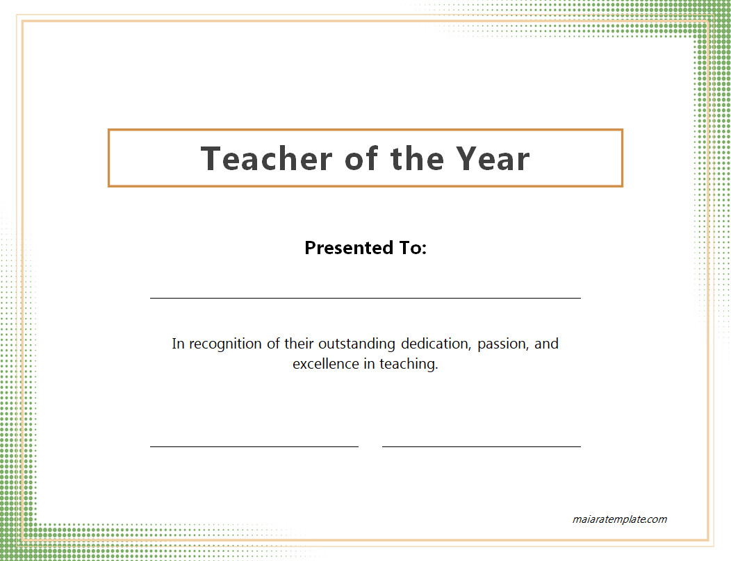 Printable Teacher of The Year Award Certificate Template