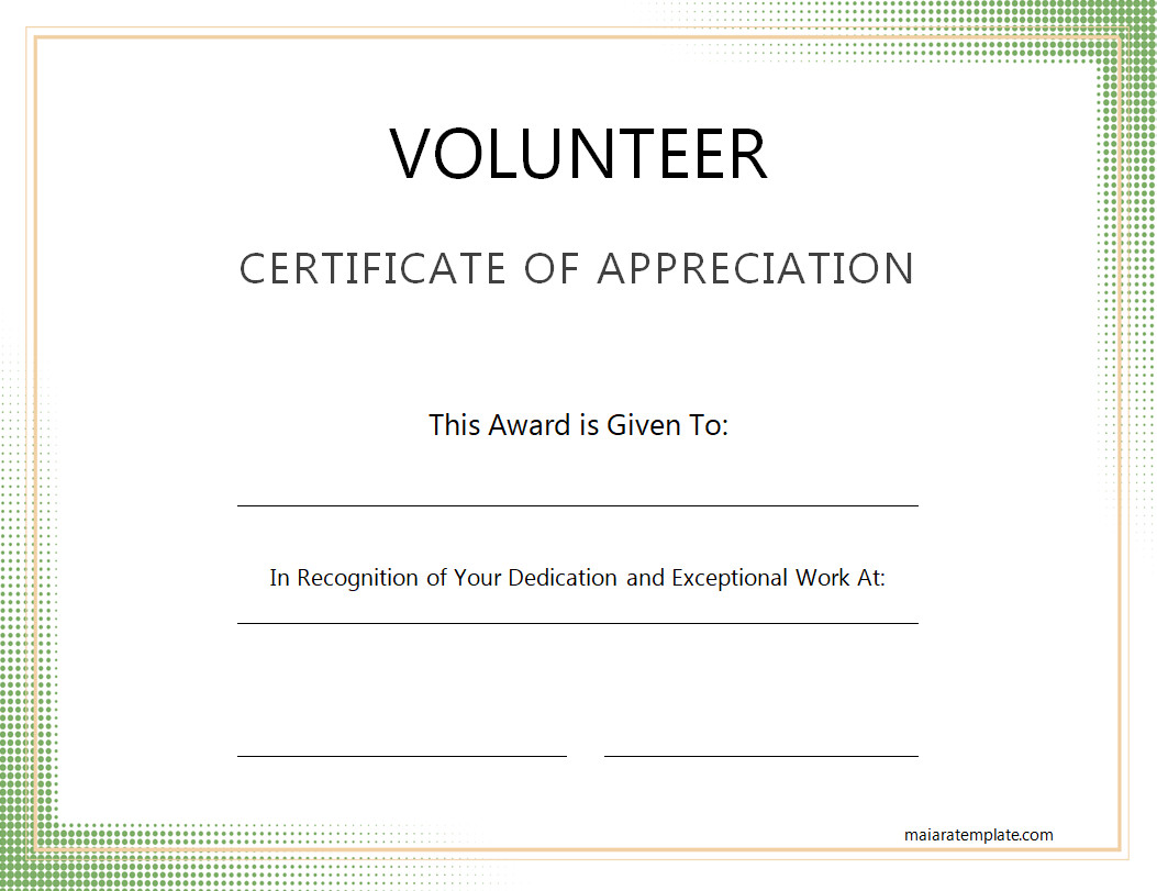 Free Printable Volunteer Certificate Template