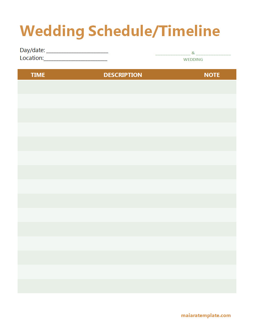 Editable Wedding Timeline Template with Spaces for Organizing Wedding Day Activities