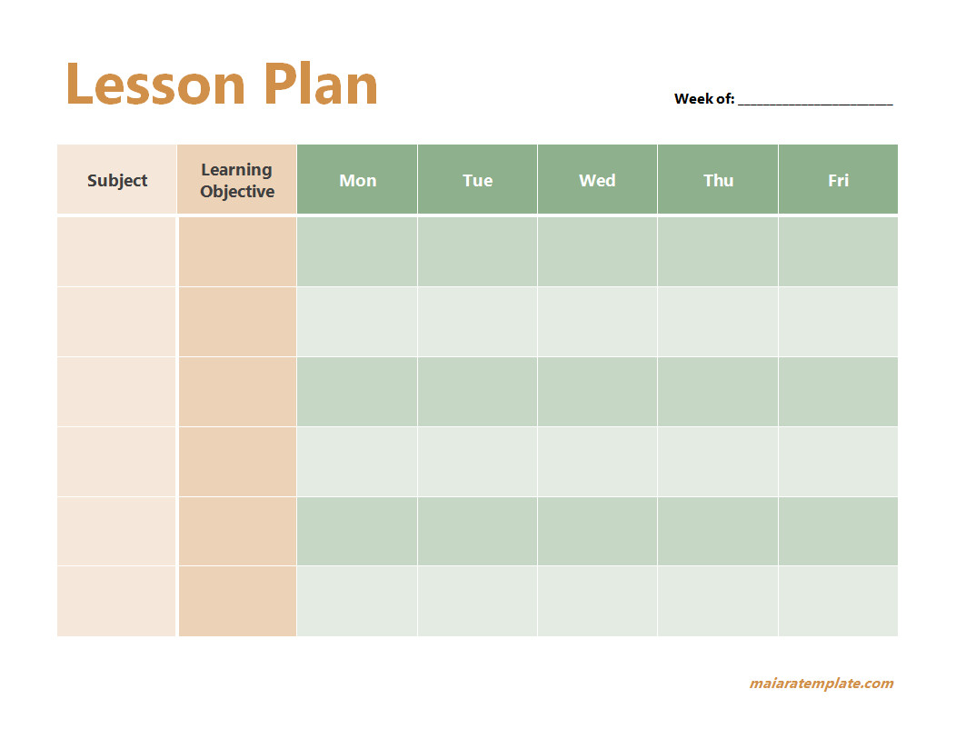 Weekly Lesson Plan Template with Sections for Daily Objectives, Activities, and Assessment Methods