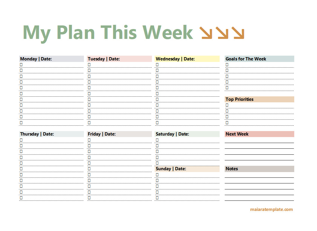 Weekly Planner Template with Sections for Daily Tasks, Priorities, and Weekly Goals