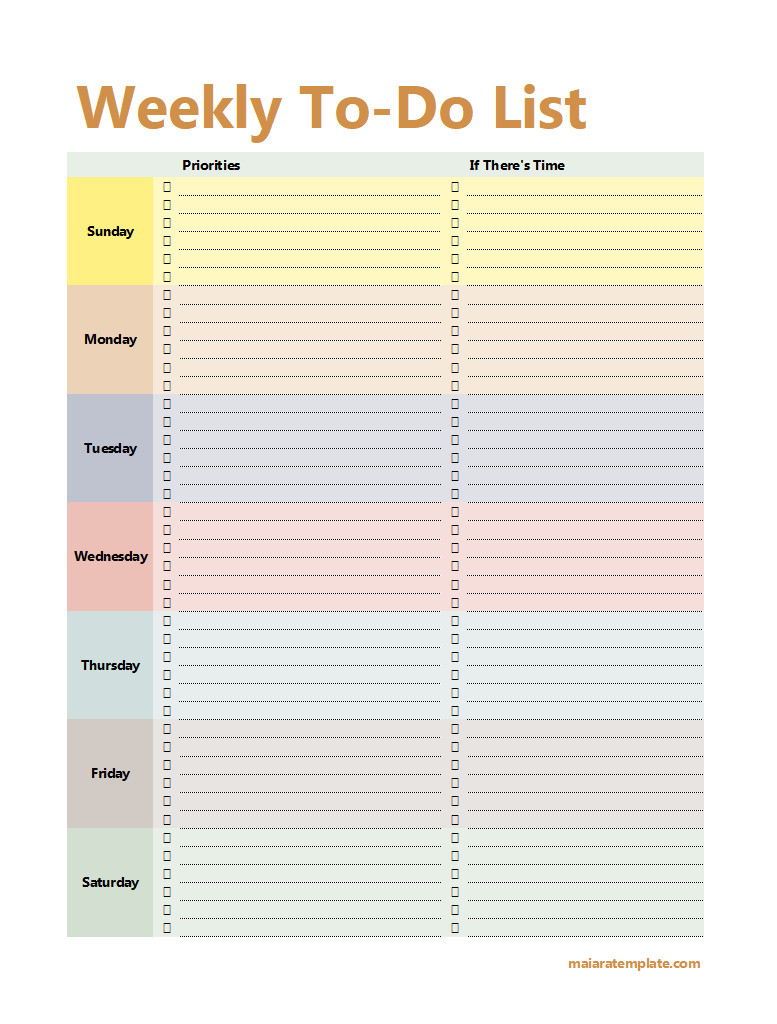 Weekly To-Do List Template with Sections for Daily Tasks and Priorities