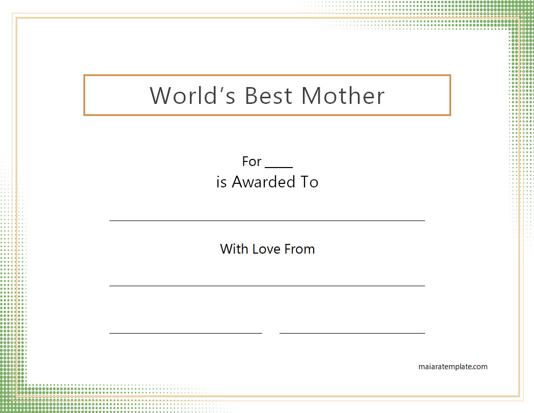 Printable World's Best Mom Certificate Template